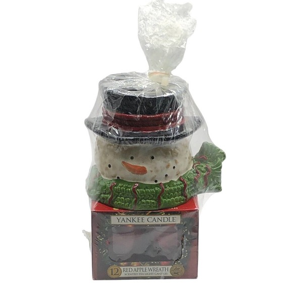 Yankee Candle Other - NWT YANKEE CANDLE 2013 SNOWMAN TART WARMER WITH 12 Apple Wreath Tea Lights
